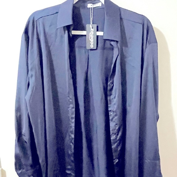 Zeagoo dark navy silky blouse - Picture 2 of 6